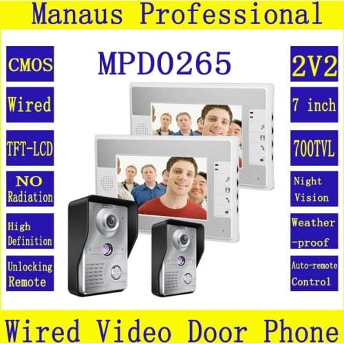 Two 7 inch TFT Color Screen Video Door Phone Doorbell Intercom Kit 2- NightVision cameras 2- monitor 2V2 Doorphone System D265a