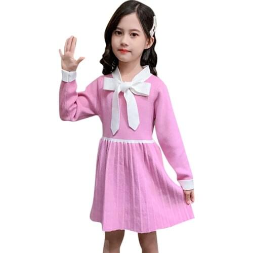 Girl Knitted Dress Big Bow Dresses For Girl Long Sleeve Children Party Dress Spring Autumn Girls Clothing 6 8 10 12 14