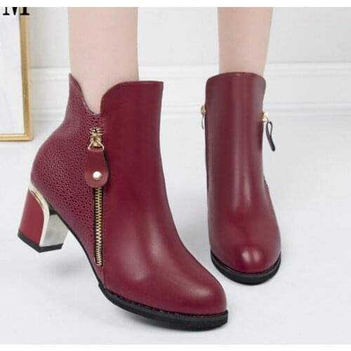 Womens Fashion Side Zipper Ankle Boots Autumn/ Winter Martin Boots Pointed High Quality Solid Ladies Shoes PU High Heels Boots