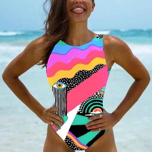 Cartoon Halter Print 2021 Sexy Women One Piece Swimsuit Swimwear Female Brazilian Bathing Suits Bodysuit Beachwear Monokini E61