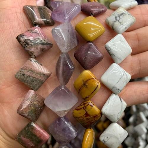 14mm Natural Rhodonite Amethyst Mookaite Howlite Stone Beads 15'' Square DIY Loose Beads For Jewelry Making Women Beads Necklace