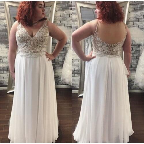 2020 New Wedding Dresses V Neck Lace Appliqued Beads Sleeveless Backless Wedding Gowns Real Images A Line Bridal Dress