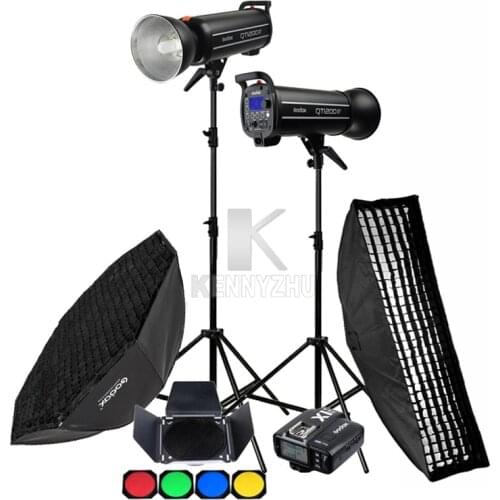 2x Godox QT1200II M 1200WS GN102 HSS 1/8000s 2.4G Studio Lighting Flash Light Strobe Kit+ 35x160cm/140cm Grid Softbox+2.8m Stand