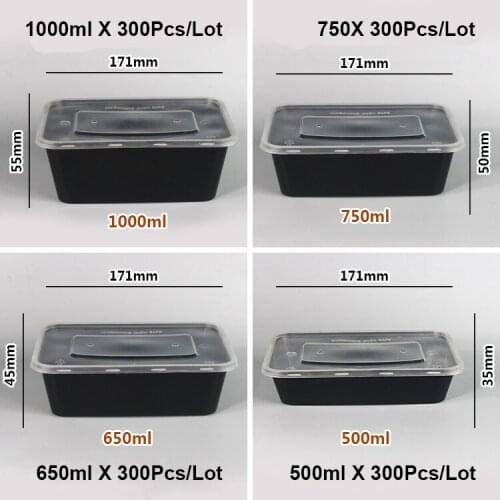 300 Pcs/Lot Plastic One-off Bento Box Meal Storage Food Prep Lunch Box Microwavable Disposable Festive Wedding Party Tableware
