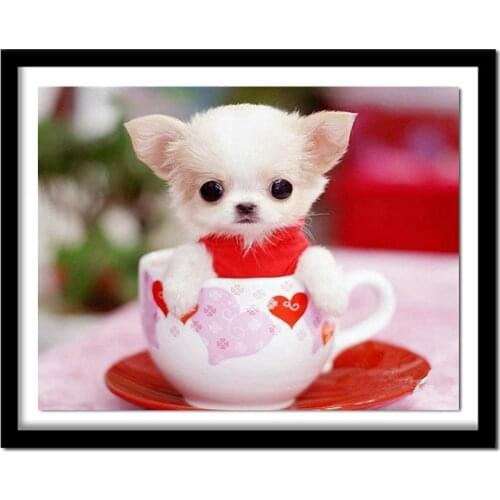 5D DIY Diamond diamond embroidery Cute dog in the cup mbroidered Cross Stitch Home decoration Gift