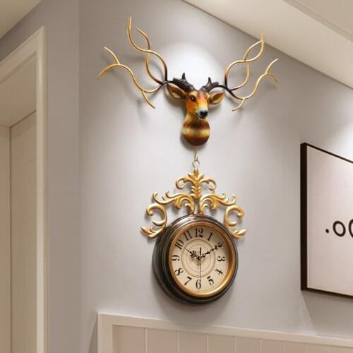 American wall clock living room home deer head clock fashion European creative personality clock mute art decoration wall watch