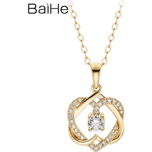 BAIHE Solid 18K White/Yellow/Rose Gold 0.34ct Natural Diamonds Necklace Women Heart pendant Necklace Fine Jewelry 2020 новинка