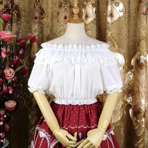 White Lolita Top Short Sleeve Ruffle Shirt Chiffon Lace Kawaii Korean Clothes For Teen Girl Preppy Style Lovely Daily Streetwear