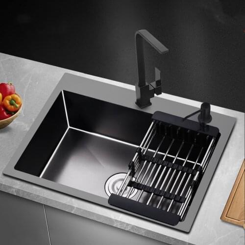 Large Top Mount Drop-in Single Bowl Basin Handmade SUS304 Stainless Steel Kitchen Sink Black Kitchen Sinks With Basket Strainer