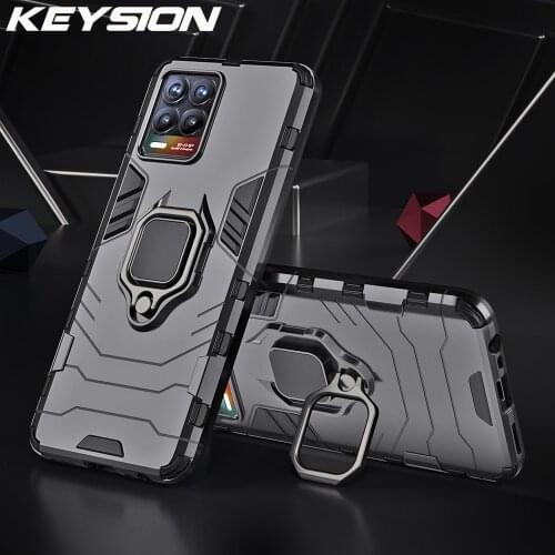 KEYSION Shockproof Case for Realme 8 Pro GT C20 Q3 V13 Ring Phone Cover for OPPO Find X3 Pro A94 A12 A15 Reno 5K 5F F19 Pro + 5G