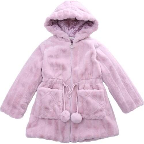 3-12Yrs Winter Baby Girls Faux Fur Long Wool Solid Thick Wool Warm Snowsuit Baby Hooded Princess Coat Children Clothing