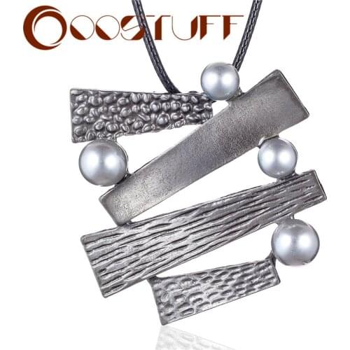 Vintage Plant Jewelry Long Necklace for Women Grey Beads Pendants Black Rope Chains Jewellery Suspension Chokers Hotsale 2021