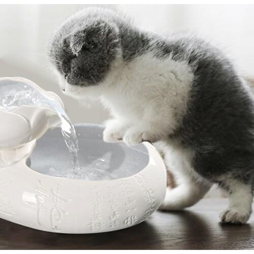Behogar Ceramic Pet Cat Dog Automatic Feeding Drinking Fountain Smart Electric Circulating Water Dispenser Feeder Bowls EU Plug