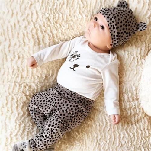 Newborn Baby Girls Clothes Outfit Sets Long Sleeve Cartoons Tops+Dots Printed Pants+Hat Infant Toddler Baby Clothing
