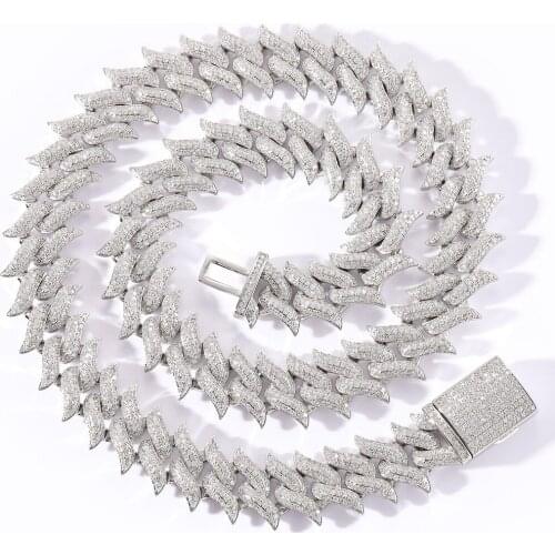 Cuban Chain 18mm Miami Lock Spiked Thorns Cuban Necklace Full of Zircon Hip Hop Jewelry Mens Necklace New