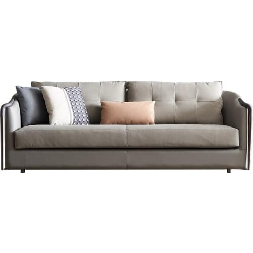 Light luxury Italian leather small family sofa modern simple living room designer Morandi color furniture