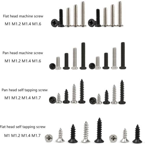 M1 M1.2 M1.4 M1.5 M1.7 Flat Head Self Tapping Screw Metric Thread Phillips Cross Recessed Countersunk Bolt Steel Black