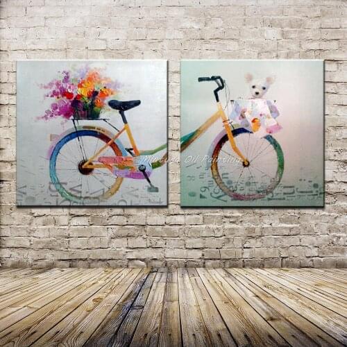 100% Handpainted Painting Modern Bicycle Oil Paintings On Canvas Wall Picture Entranceway Mural Living Room Wall Painting Decor