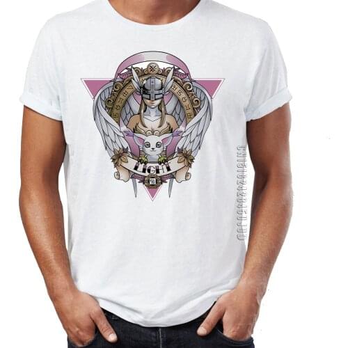 Mens T Shirt Digimon Angewomon Angemon Awesome Artwork Printing Tshirt For Male Graphic Tops & Tees O-Neck Camiseta