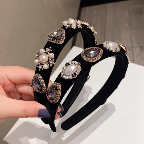 MWSONYA Vintage Palace Style Velvet Flower Crystal Headband pearl Hair Headdress Jewelry Gift Hair Accessories for Girls