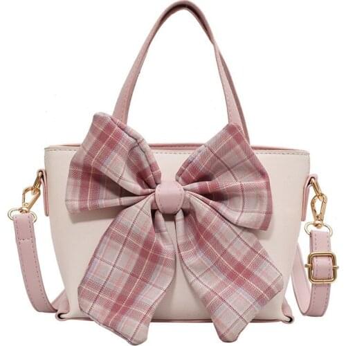 New Arrival Japanese Style Sweet Girl Bow Messenger Bag Cute PU Leather Lolita Bowknot Tote Corssboday Hand Bag