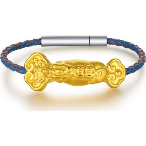 Solid Pure 24K Yellow Gold Bracelet Women 3D 999 Gold Coin Ruyi Bracelet