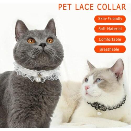 Pet Collar Cat Dog Pearl Necklace Black and White Lace Collar Puppy Wedding Dress Collar Small Dog Safe Leash Accessories