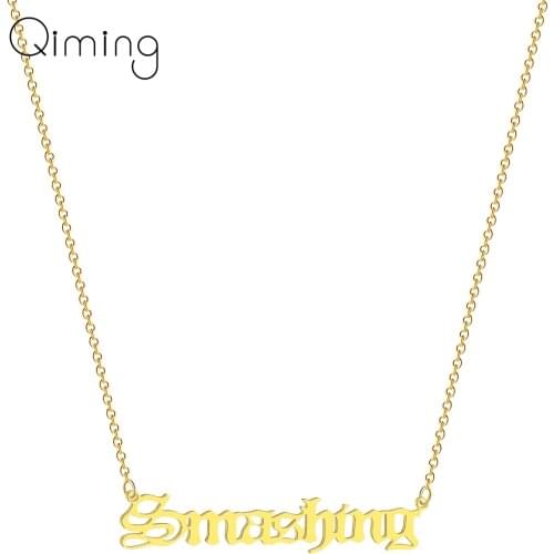 New English Words Smashing Golden Necklace For Women Men Choker Chains Alphabet Collier Femme Birthday Gift