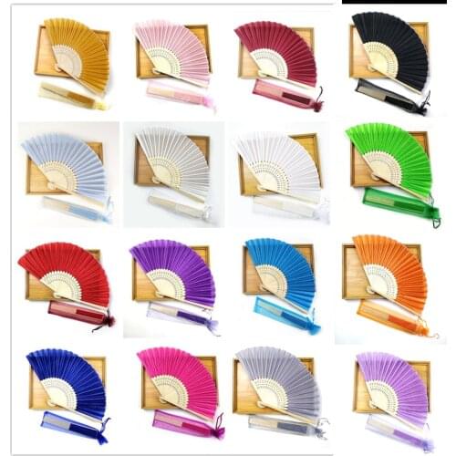 Personalized Wedding Gift For Guests White Silk Ladies Folding Hand Fan Favor With Organza Bag Baby Bridal Shower Souvenir