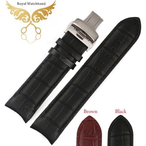 22mm 23mm 24mm New Top Grade Genuine leather Watch Band strap Curved end Silver Brushed Stainless Steel Buckle Clasp