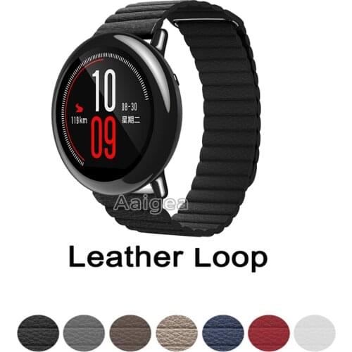 Genuine Leather Loop Magnetic Watch Band Strap For Xiaomi Huami Amazfit Pace Smart Watch Closure Bracelet 22mm Wrist band strap