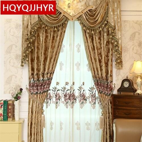 Customized luxury European embroidery shade curtain fabric for Bedroom Classic new jacquard curtains for Living Room/Kitchen