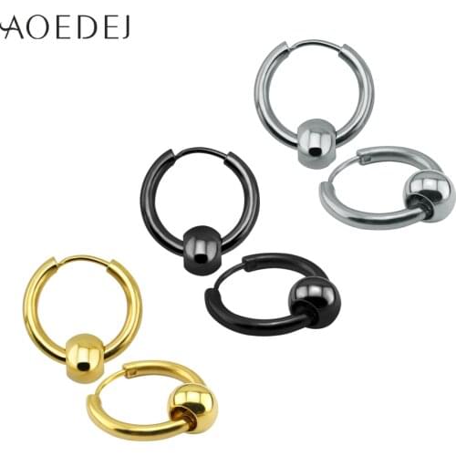 AOEDEJ Hoop Earrings for Women Gold Huggie Stainless Steel Black Small Hoop Earrings for Men Round Circle Earrings Clip On