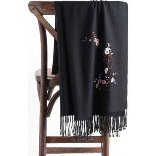Womens Winter New Embroidered Scarf Female Tassel All-match Shawl Warm Bib