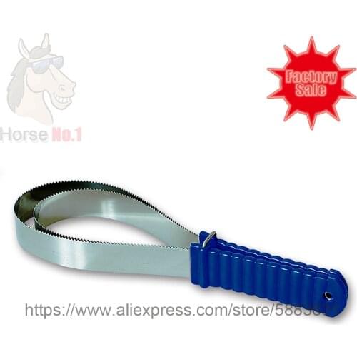 99 4018 Double Rings Shedding Blade Sweat Scraper 32x10cm Multi-Purpose Horse Grooming Metal Comb Single-Side Serrated Toothed