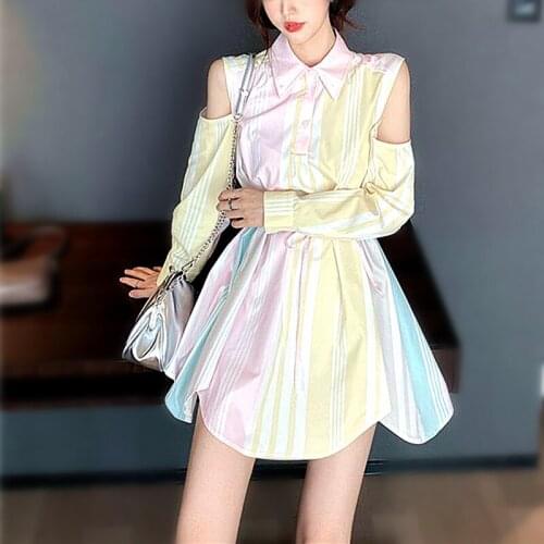 With Sashes Spring Summer Stripped Printed Long Shirts Ladies Blouses Young Ladies Casual Tops Blusas Feminina NS739