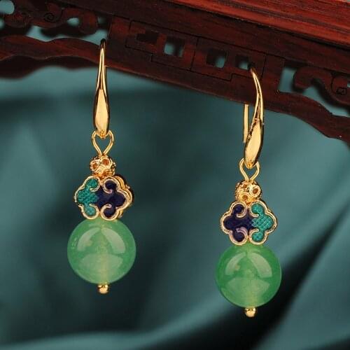 Vintage Simple Womens Earrings,green Stone Crystal Stud Earrings,geometric Cloisonne Earrings for Women Jewelry Gift New