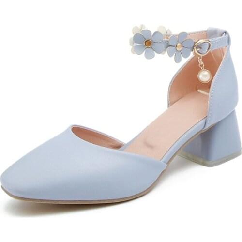 Big Size 9 10 11 12 ladies high heels women shoes woman pumps Spiked Flowers One Word Belt Button Single Shoes