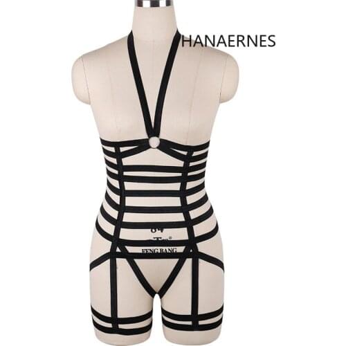 HANAERNES Black Fashion Line Body Sling Bra Punk Gothic Carnival Cage Bra Garter