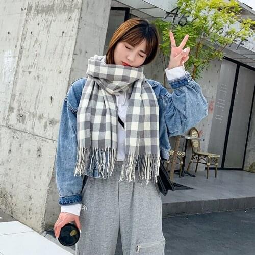 Winter 2021 New Plaid Scarves Warm Tassel Imitation Cashmere Shawl Joker Neutral Scarf