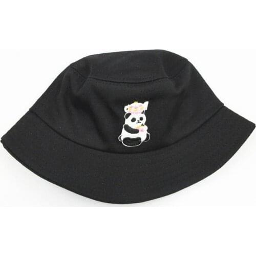 2021 Panda Animal Embroidery Cotton Bucket Hat Fisherman Hat Outdoor Travel Hat Sun Cap Hats for Men and Women 376