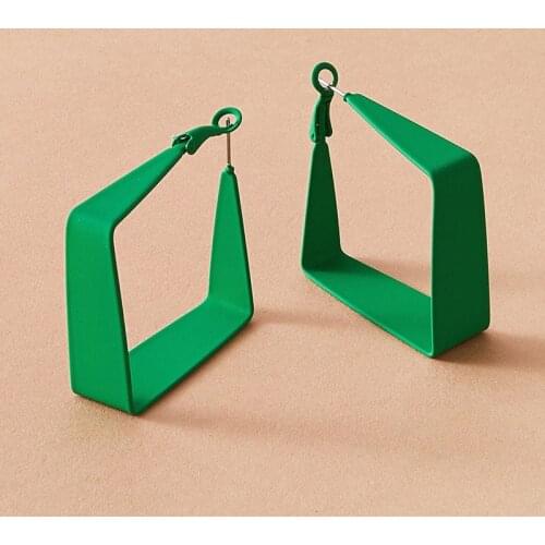 2021 Ins Army Green Red Yellow White Candy Coated Square Geometric Hoop Earrings Trendy Korean Fashion Chic Women Party Jewelry