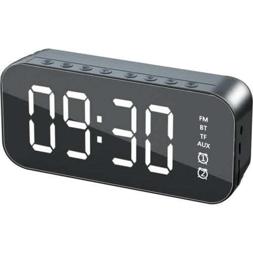 Black/White/Pink Bluetooth Speaker Alarm Clock Mirror Surface Alarm Digital Clock Best Seller Radio for Bedroom Desk