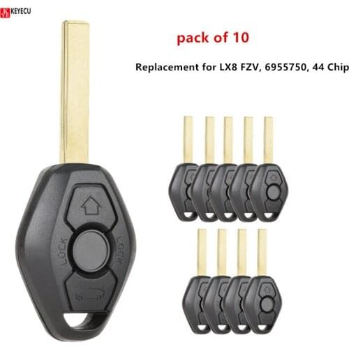 KEYECU 10PCS Replacement Remote Head Chip Key Keyless Entry 3 Button FOB Transmitter Diamond Shaped for BMW E39 E46 E60 E61 E85