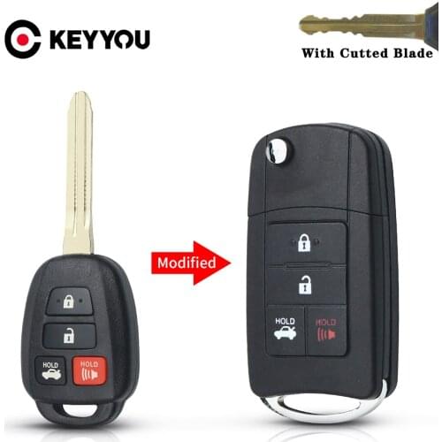 KEYYOU Uncut/Cut Key TOY43 Blade Modified Flip Folding Remote Key Shell For TOYOTA Reiz Corolla Camry RAV Fob Case