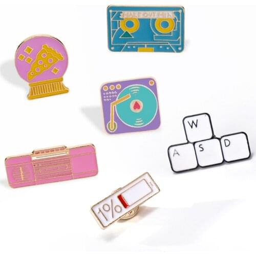 Ceative Cartoon Enamel Pins Battery Keyboard Tape Radio Record Player Fun Brooches Bag Hat Badges Clothes Lapel Pin Kids Gifts