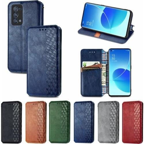 PU Leather Wallet Flip Phone Cover TPU Lattice Case for OPPO A92 A72 A52 Reno3A Reno6 A94 F19Pro Reno5Z K1 F7 F11 F5 F17 K9
