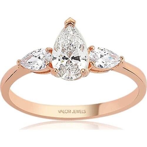 Valori Jewels 1.15 Carat, Zirconia White Pear Gemstone, Rose Gold Plated, Sterling Silver Ring