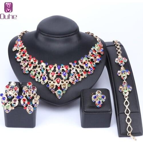 Austrian Crystal Choker Statement Necklace Earring Ring Wedding Accessories Jewelry Set Rhinestone Gift Women Brides Prom Party