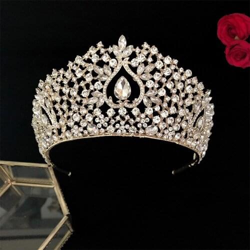 Queen Wedding Crown Woman Heart Golden Bridal Crystal Tiaras Baroque Rhinestones Party Jewelry Bride Wedding Hair Accessories